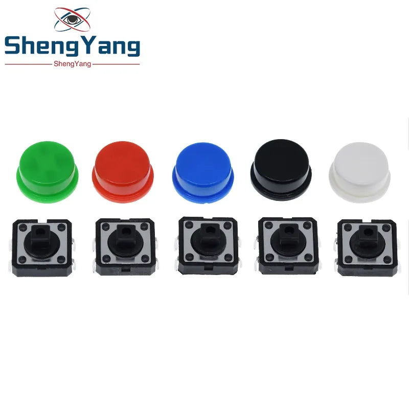 TZT 25PCS Tactile Push Button Switch Momentary 12*12*7.3MM Micro switch button + 25PCS Tact Cap(5 colors) for Arduino Switch