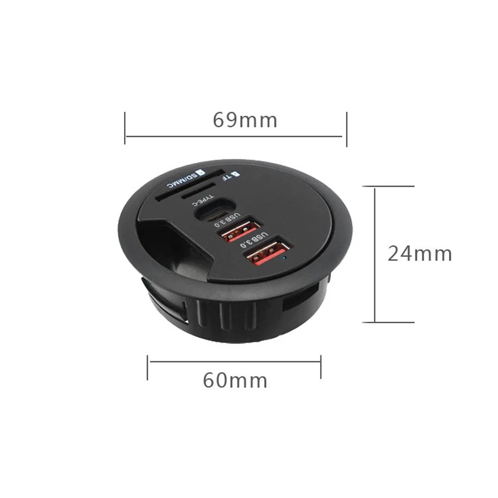 USB HUB Mount In Desk HUBs USB 3.0/2.0 HUB With SD/TF Card Reader External Stereo Sound Type C Port For PC/Tablet USB Splitter