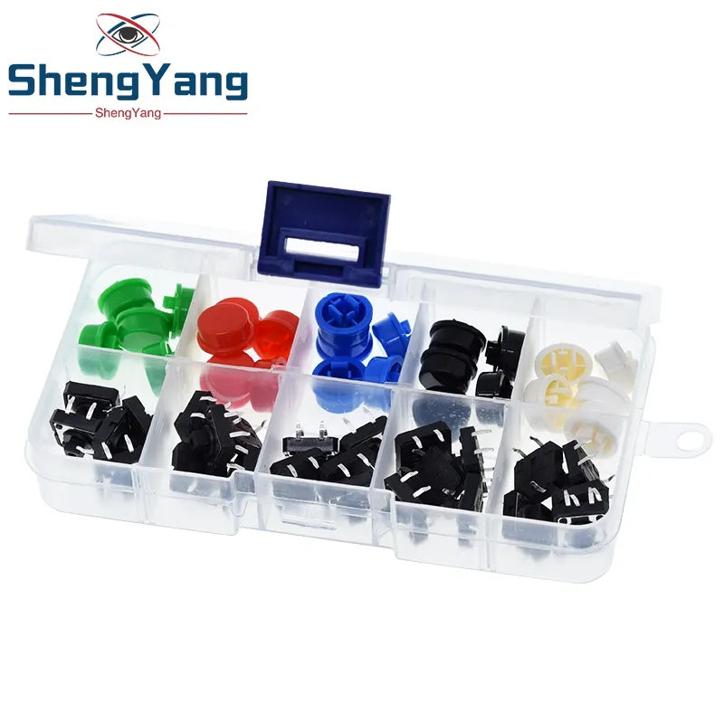TZT 25PCS Tactile Push Button Switch Momentary 12*12*7.3MM Micro switch button + 25PCS Tact Cap(5 colors) for Arduino Switch