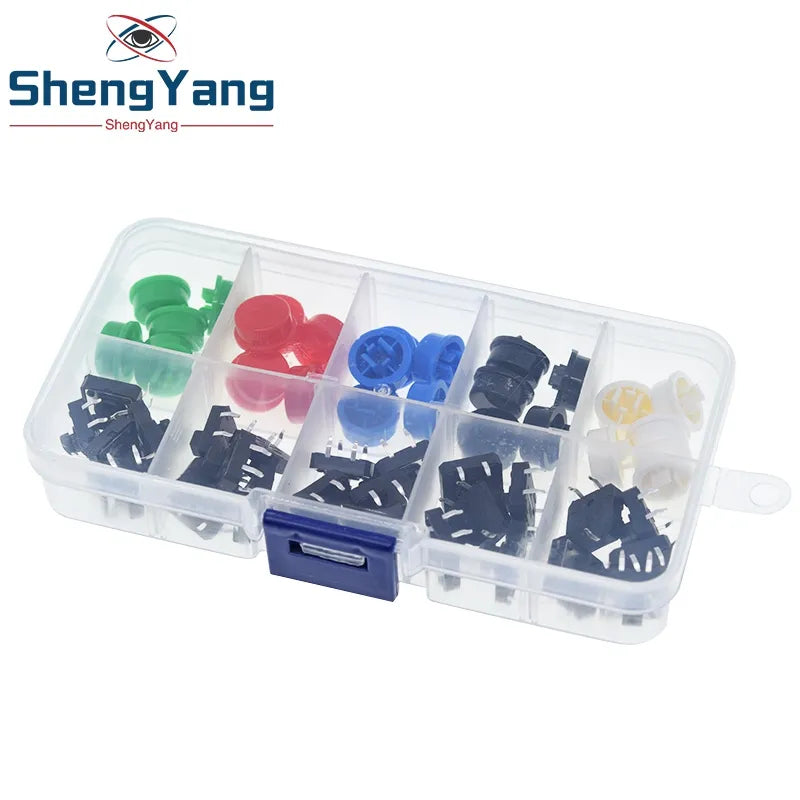 TZT 25PCS Tactile Push Button Switch Momentary 12*12*7.3MM Micro switch button + 25PCS Tact Cap(5 colors) for Arduino Switch