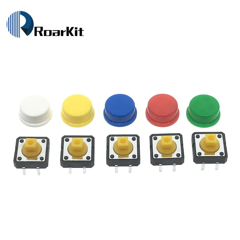 25PCS Tactile Push Button Switch Momentary 12*12*7.3MM Micro switch button + Button cap(5 colors) + Component box for Arduino