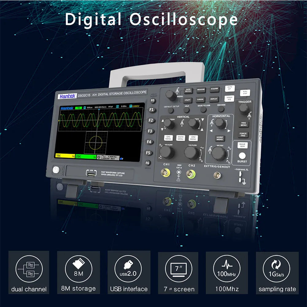 Hantek Digital Oscilloscope DSO2C10 2C15 2D10 2D15 2 Channels 100Mhz/150Mhz Storage USB Osciloscopio Portable Multimeter Tester