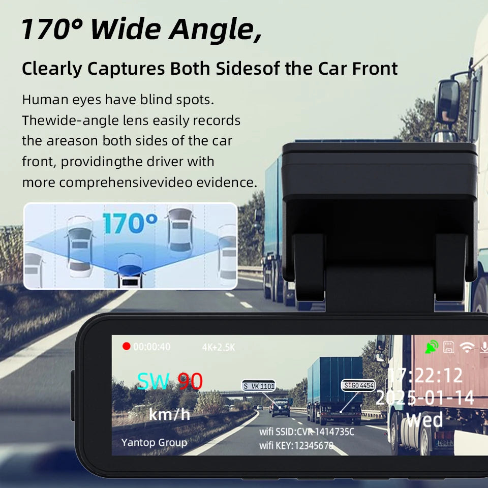 Dash Cam 4K UHD Recording Car Camera DVR Night Vision Video Recorder GPS Wi-Fi  Support Dual Lens Room 2.5K Rear View Camera