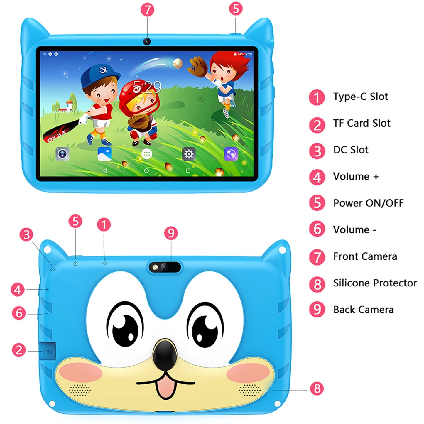 2025 New 7 Inch Kids Tablets Android 13 Quad Core 4GB RAM 64GB ROM 5G WiFi Bluetooth Google Learning Education Tablet PC 4000mAh