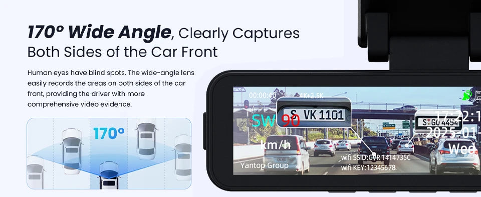 Dash Cam 4K UHD Recording Car Camera DVR Night Vision Video Recorder GPS Wi-Fi  Support Dual Lens Room 2.5K Rear View Camera