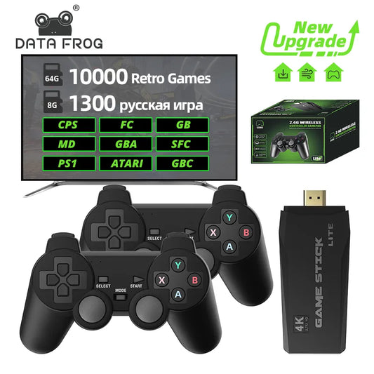 Data Frog 4k Retro Video Game Stick Wireless Dendy Game Console Built in 10000 Games for PS1/SNES/SEGA Portable TV Console Game