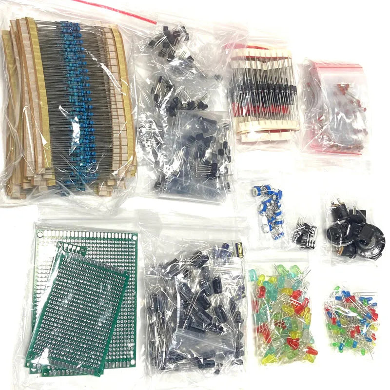1818PCS DIY Electronics Components Kit Assortment Resistors Potentiometer DIP-IC LED Triode Capacitors Diodes PCB Bag/Box