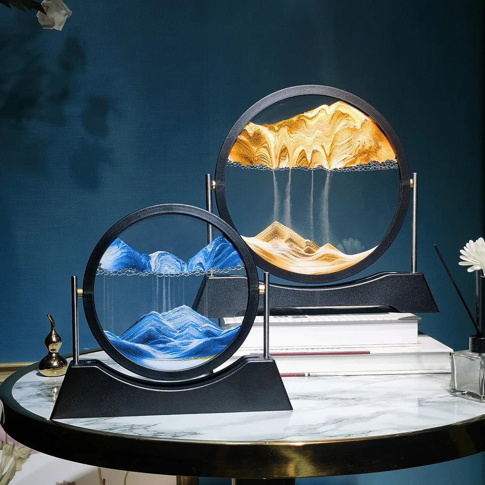 Creative Moving Sand Art Picture Rotatable Round Glass Flowing Sand Painting 3D Sandscape Hourglass Quicksand Home Decor Gifts