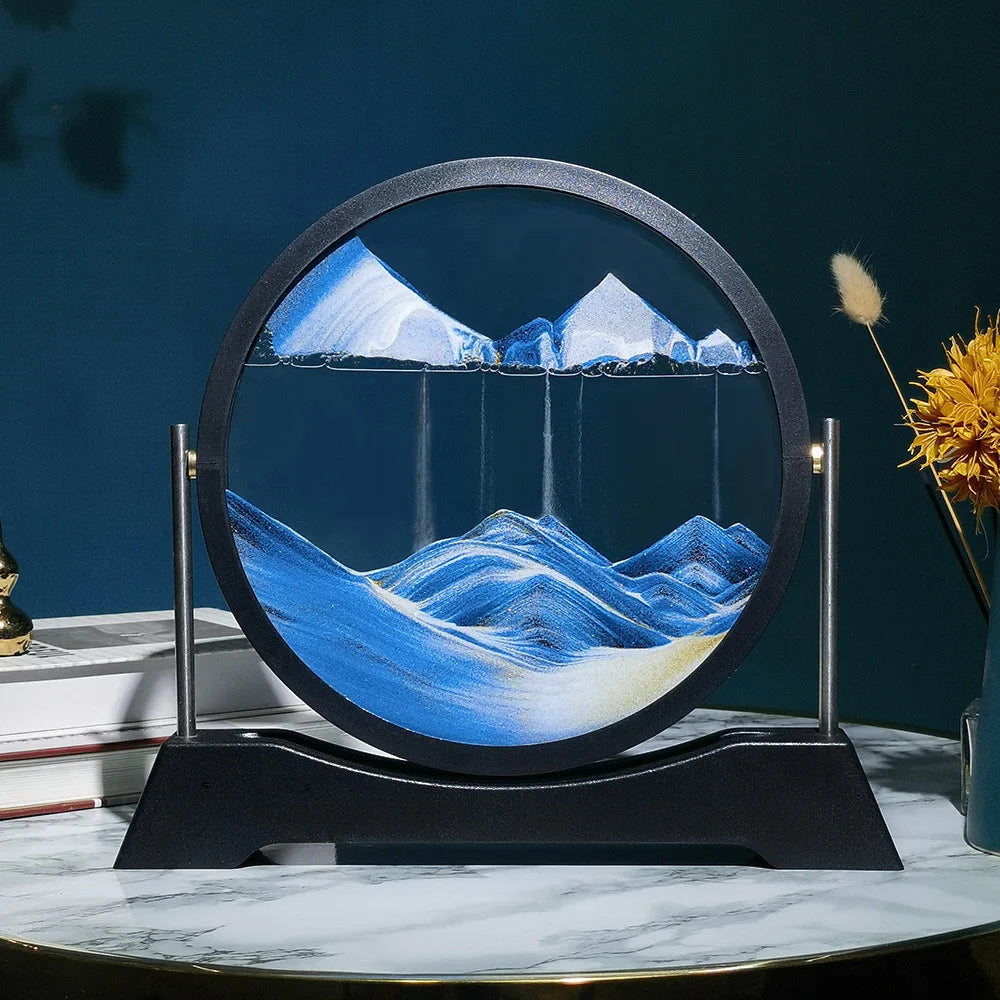 Creative Moving Sand Art Picture Rotatable Round Glass Flowing Sand Painting 3D Sandscape Hourglass Quicksand Home Decor Gifts