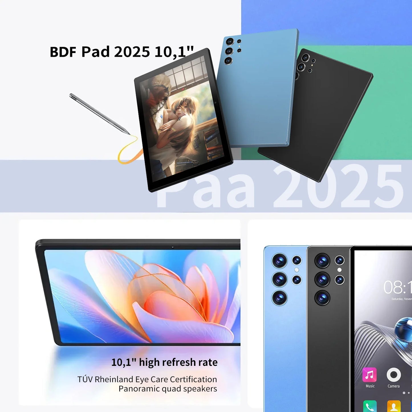 2025 New Upgraded Pad Pro 10.1 Inch Tablets Octa Core 4GB+64GB ROM Google Play Dual SIM Cards Wifi Phone Call Tablet Pc 6000mAh