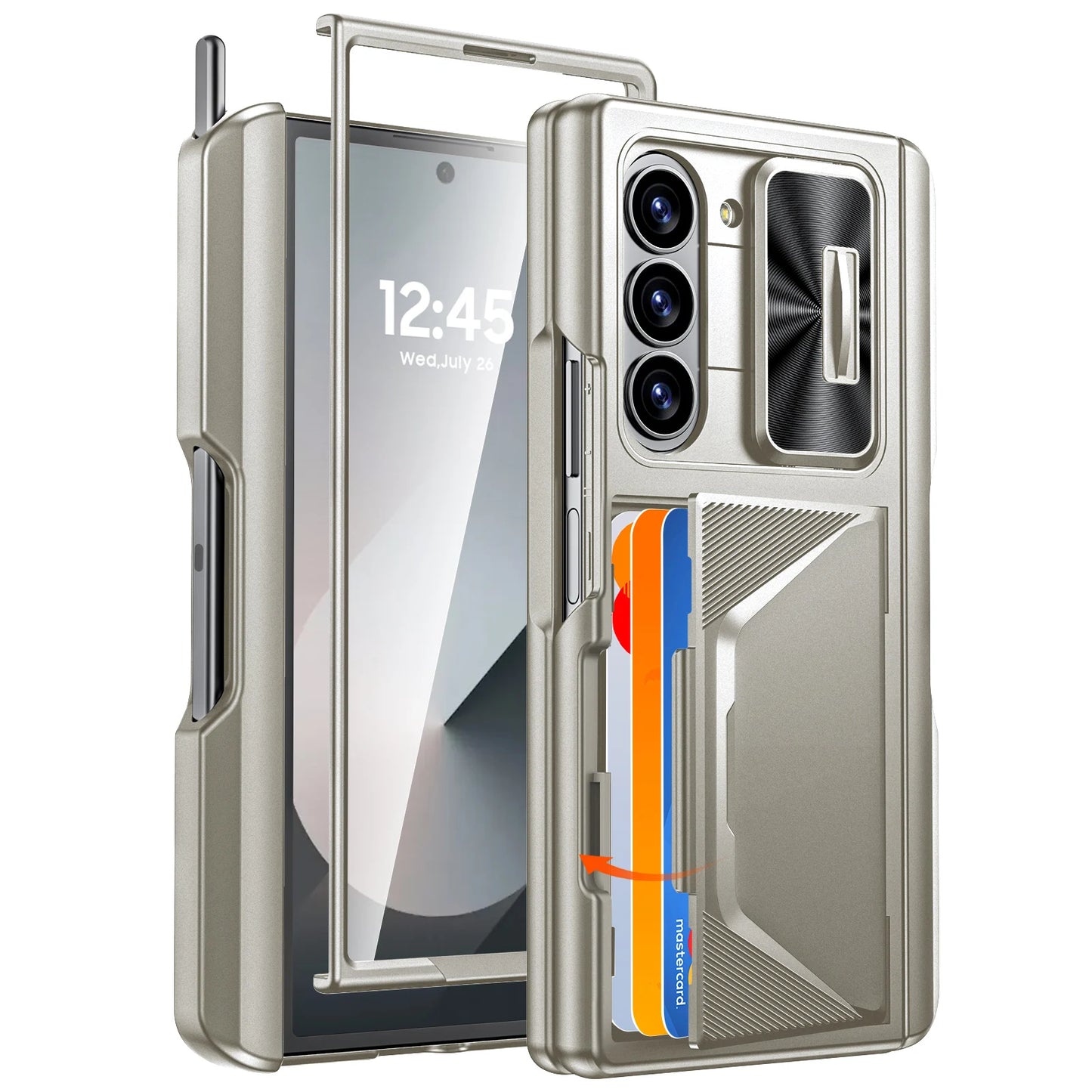 For Galaxy Z Fold 6,Goddess Day gift Back Card Pack,Integrated Pen Slot,Full Coverage 9H Protective Film,Shockproof Phone Case