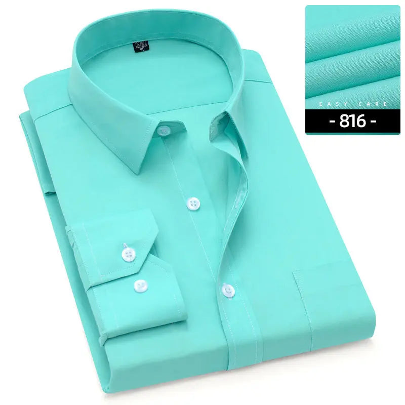 Solid Basic Dress Shirt Big Plus Size 7XL 8XL Long Sleeve Male Standard-fit Formal Social Grey Blue Work Office Business Shirts