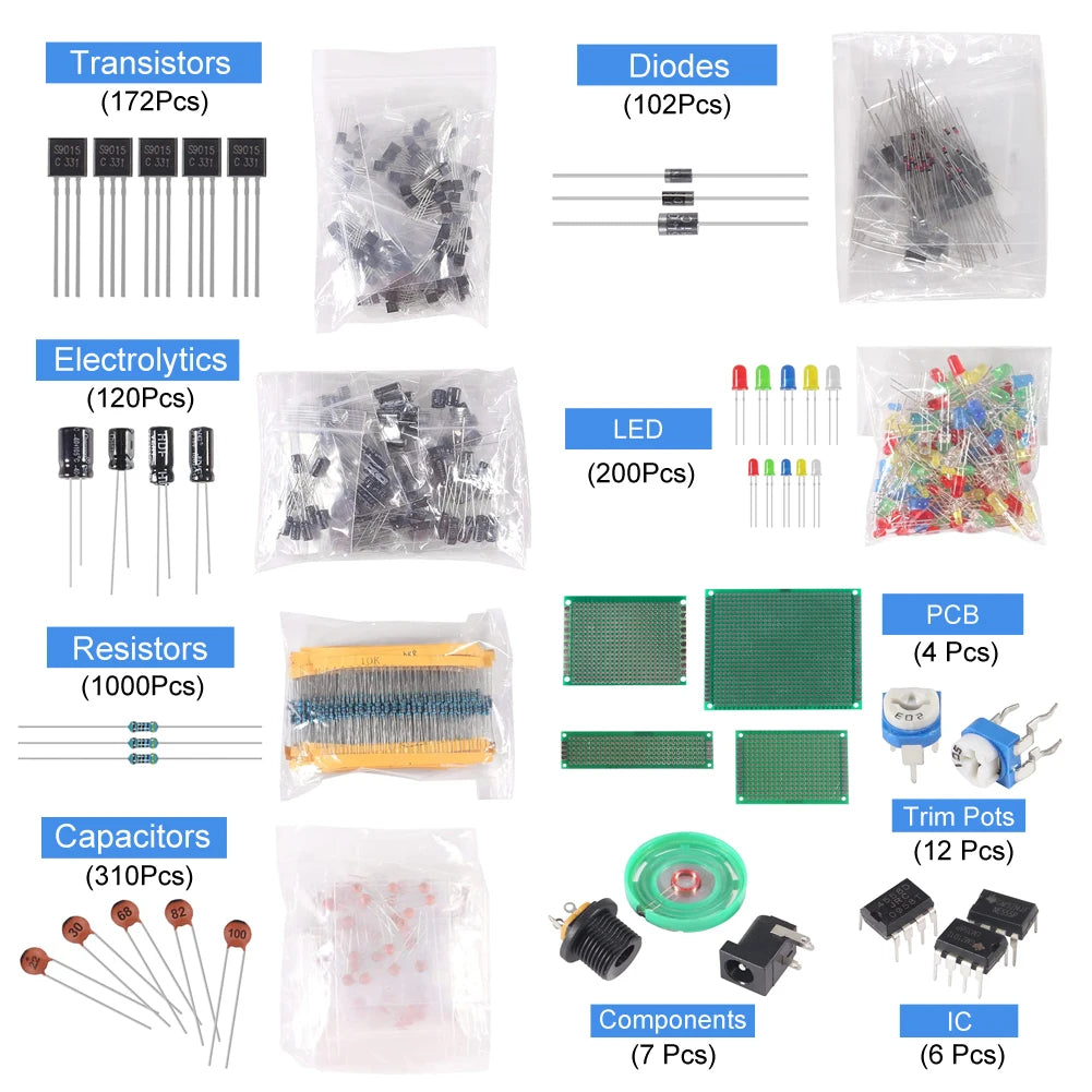 DIY Electronics Components Assortment Resistors Triode Capacitors Diodes PCB Potentiometer Resistance for Arduino UNO MEGA2560