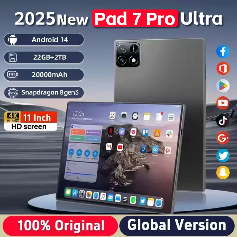 New Global Version 5G Tablet PC Pad 7S Pro Ultra 4K HD 120Hz Snapdragon 8 Gen3 20000mAh 22GB+2TB Android14 Dual SlM WlFl Tablet