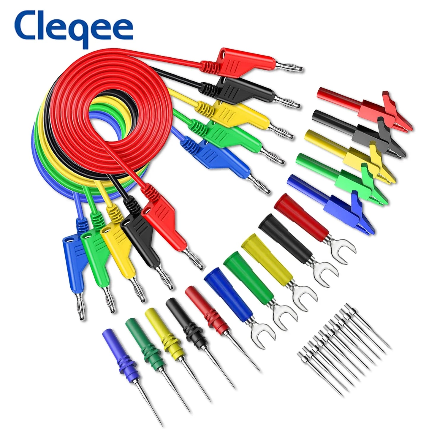 Cleqee P1036B 4mm Banana To Banana Plug Test Lead Kit for Multimeter Match Alligator Clip U-type & Puncture Test Probe Kit