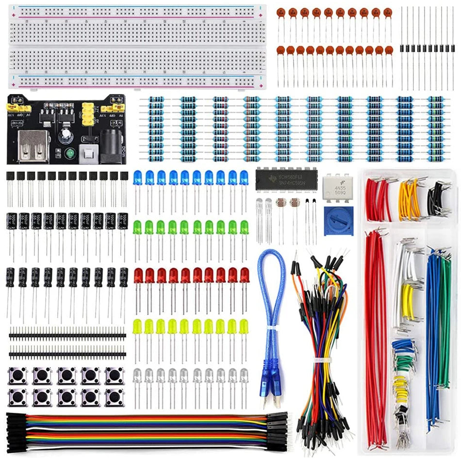 DIY Project Starter Electronic DIY Kit with 830 Tie-points Breadboard for Arduino R3 Electronics Components Kit with Box