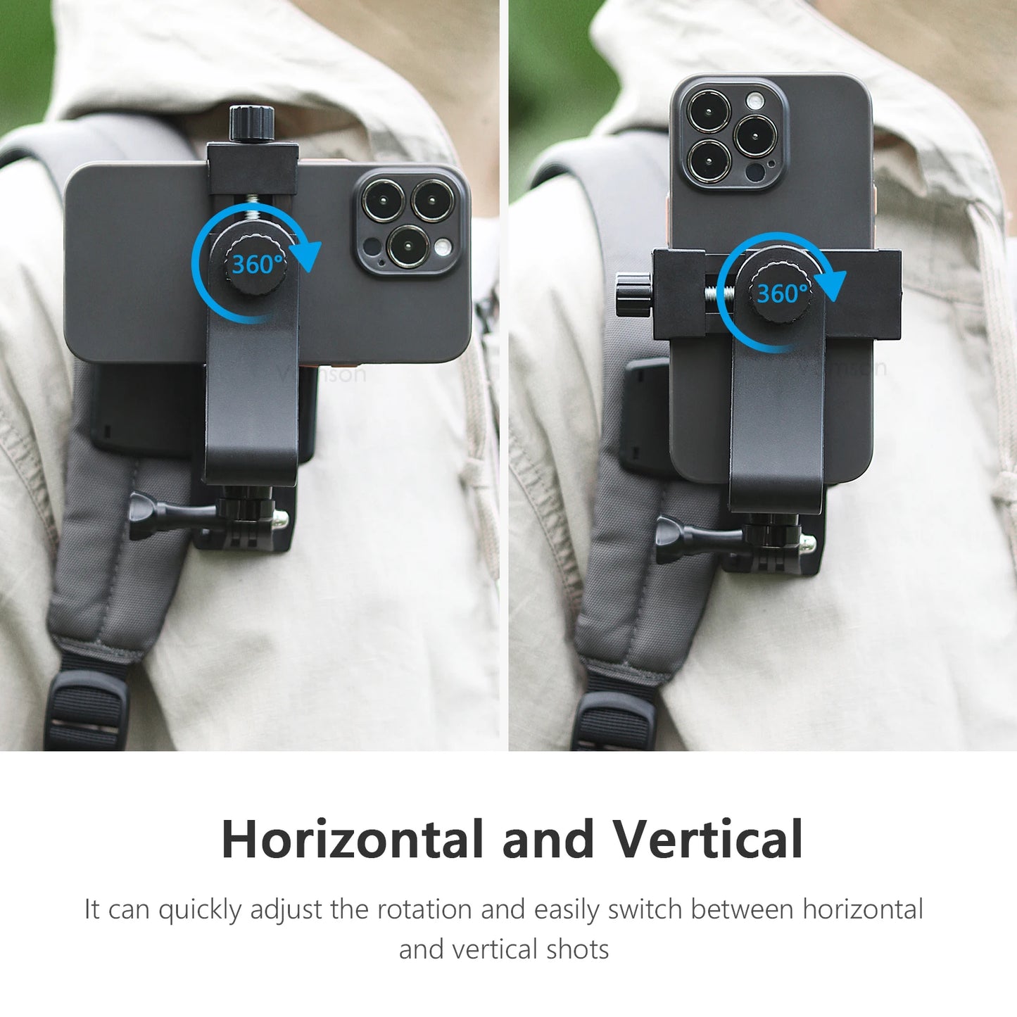 Vamson 360 Degree Mobile Phone Clip Cellphone Backpack Holder Mount for iPhone Samsung Shoulder Belt for Smartphone Accessories