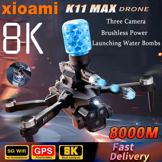 For xiaomi K11MAX Drone Launching Water Bombs Brushless Power Electric Adjustment Three Camera Drone Quadcopter Childs Toy