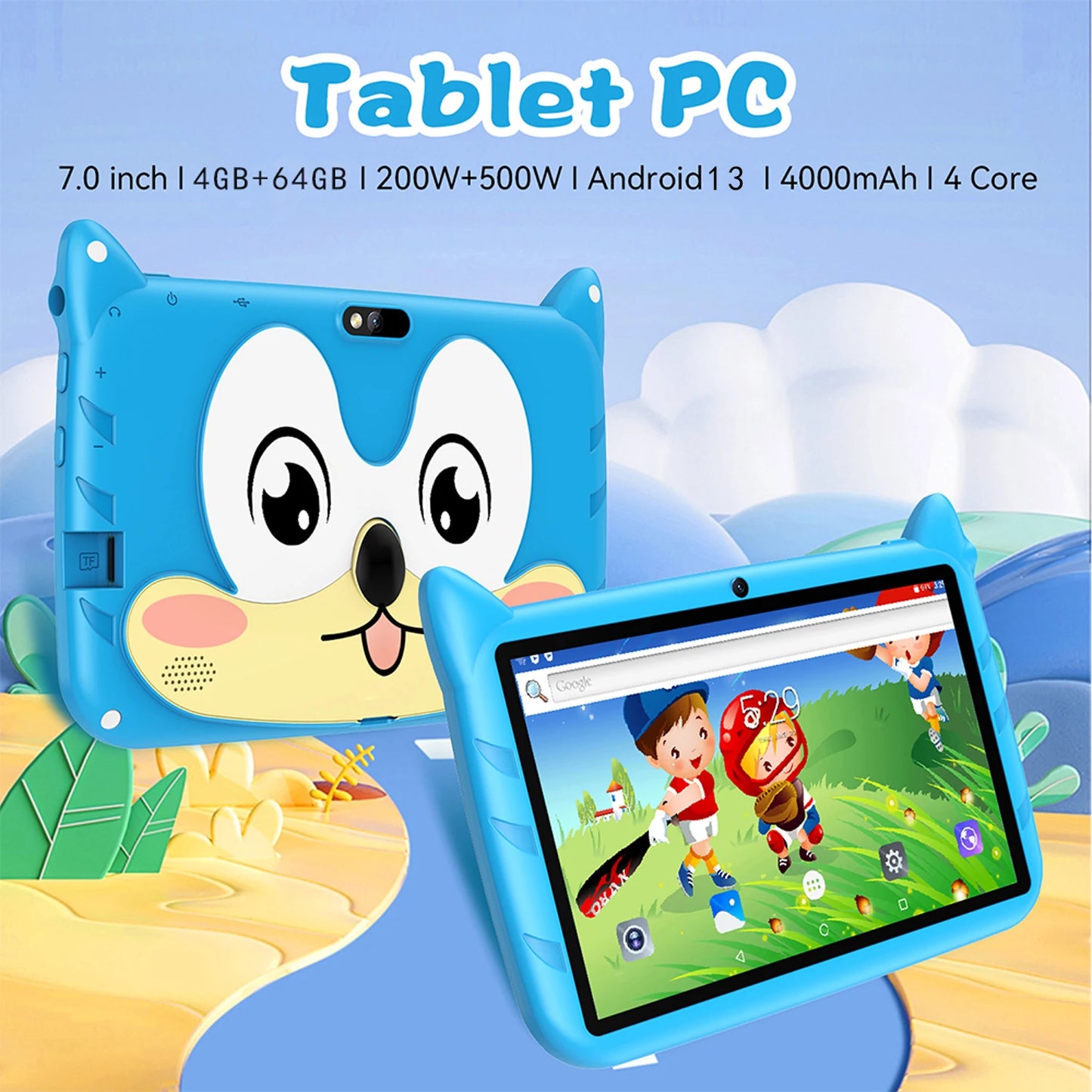 2025 New 7 Inch Kids Tablets Android 13 Quad Core 4GB RAM 64GB ROM 5G WiFi Bluetooth Google Learning Education Tablet PC 4000mAh