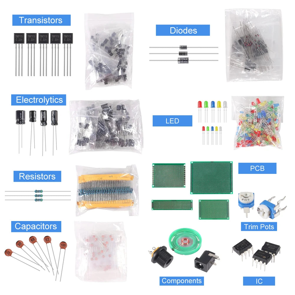 DIY Electronics Components Assortment Resistors Triode Capacitors Diodes PCB Potentiometer Resistance for Arduino UNO MEGA2560