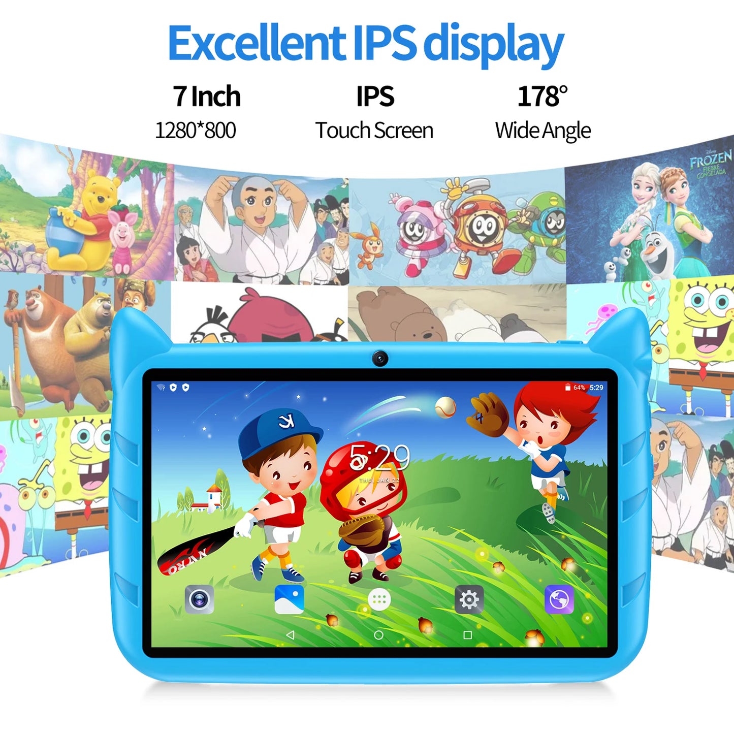 2025 New 7 Inch Kids Tablets Android 13 Quad Core 4GB RAM 64GB ROM 5G WiFi Bluetooth Google Learning Education Tablet PC 4000mAh
