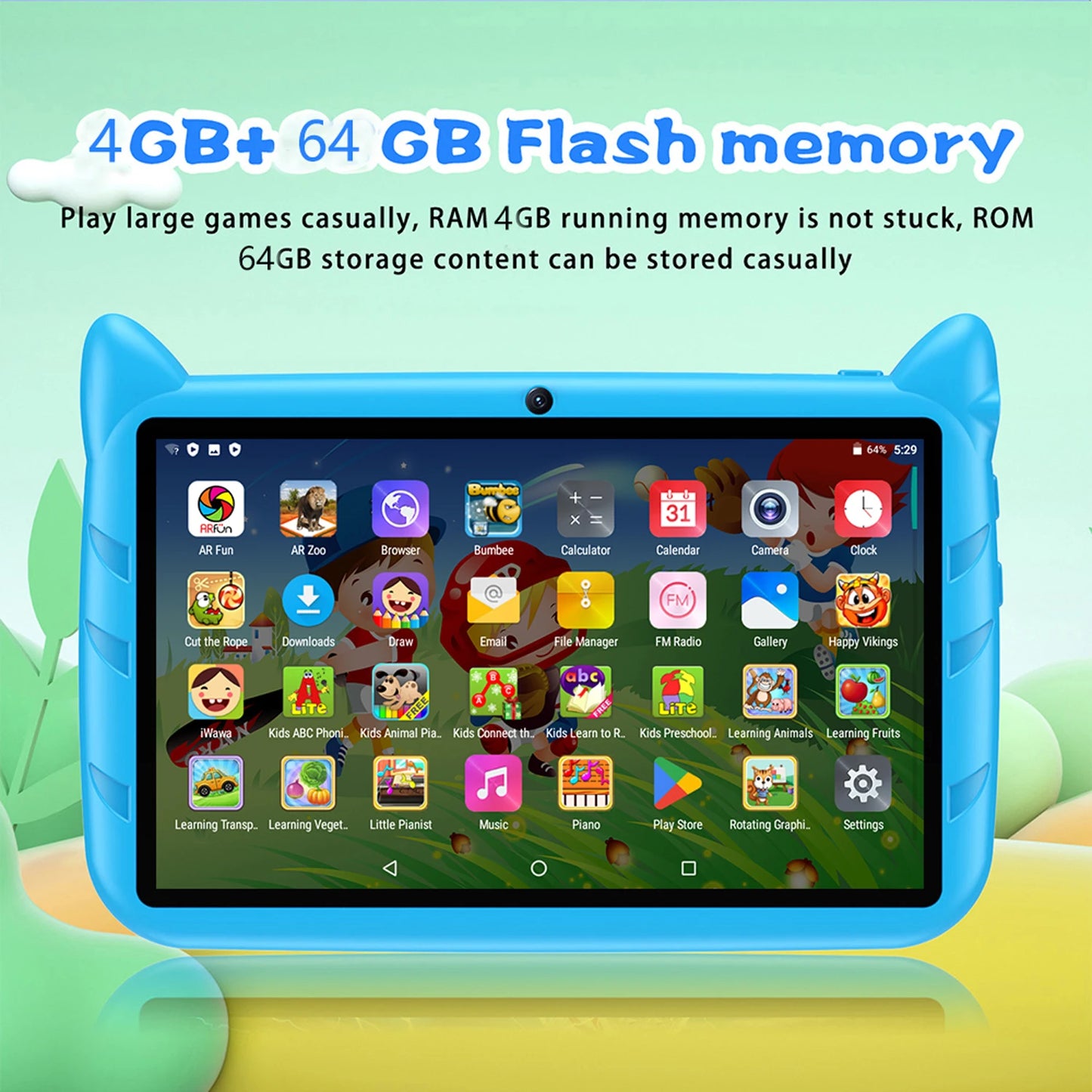 2025 New 7 Inch Kids Tablets Android 13 Quad Core 4GB RAM 64GB ROM 5G WiFi Bluetooth Google Learning Education Tablet PC 4000mAh