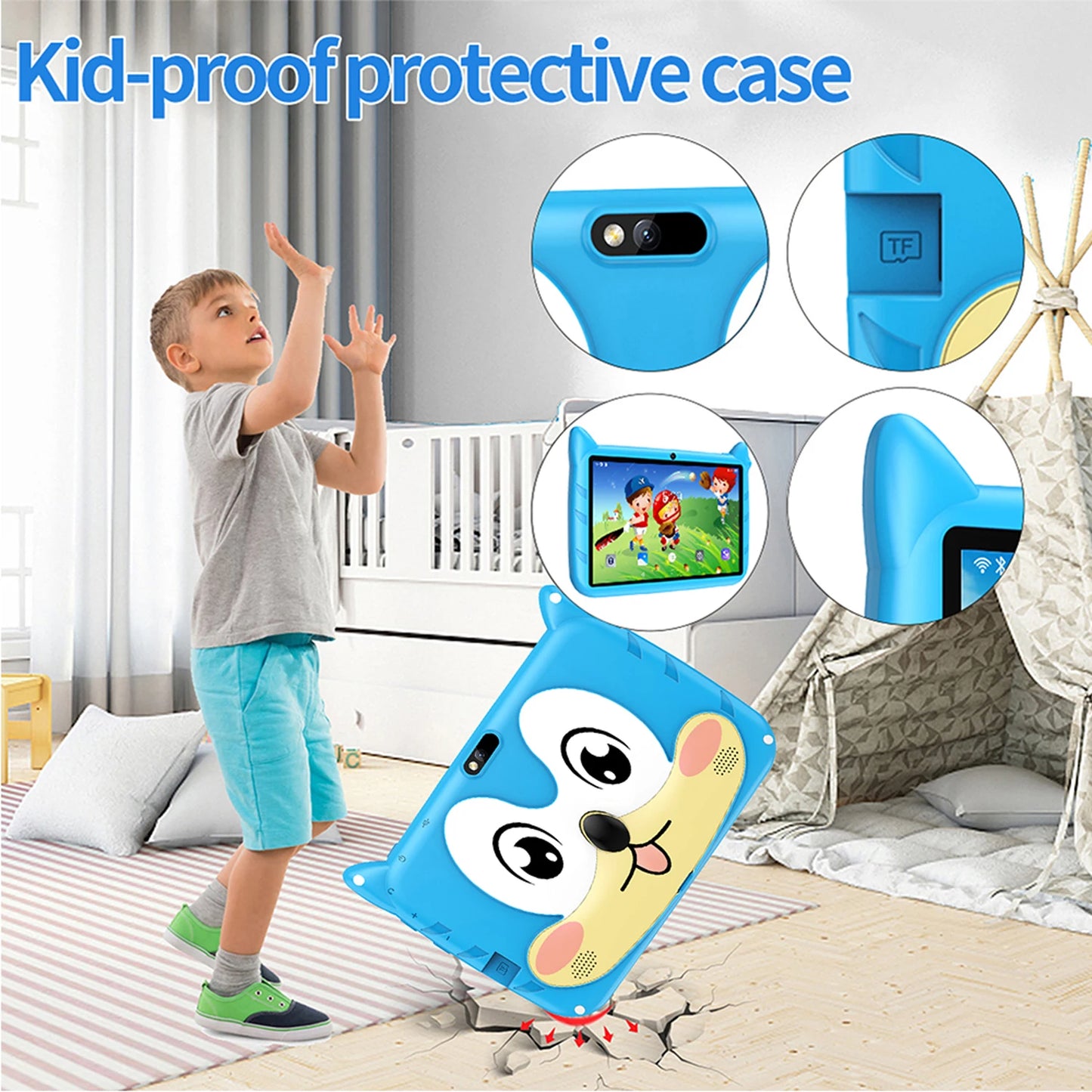 2025 New 7 Inch Kids Tablets Android 13 Quad Core 4GB RAM 64GB ROM 5G WiFi Bluetooth Google Learning Education Tablet PC 4000mAh