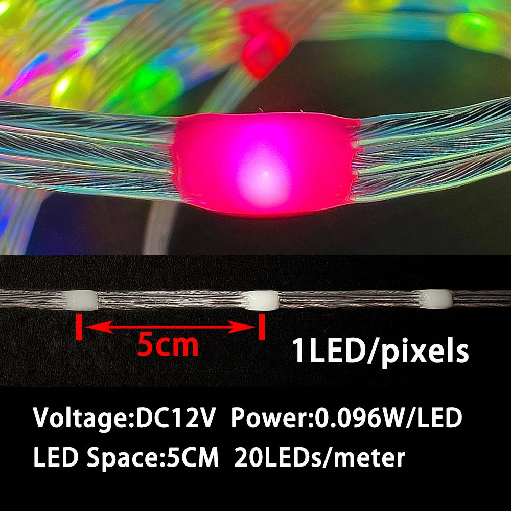 DC12V Pixels Magic Light Strings WS2811 RGBIC Dream Color Fairy String Lights Individually Addressable 1.5/2/2.5/3/5cm Spacing