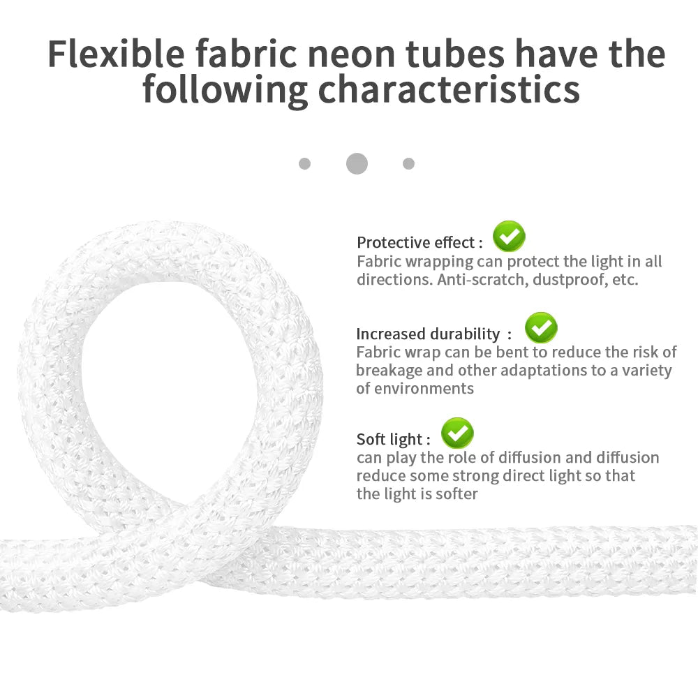 WS2812B WS2811 Round Fabric Reticulate Pattern LED Neon Strip 50Leds/m Addressable Flexible Silicone Light Tape IP67 DC5V