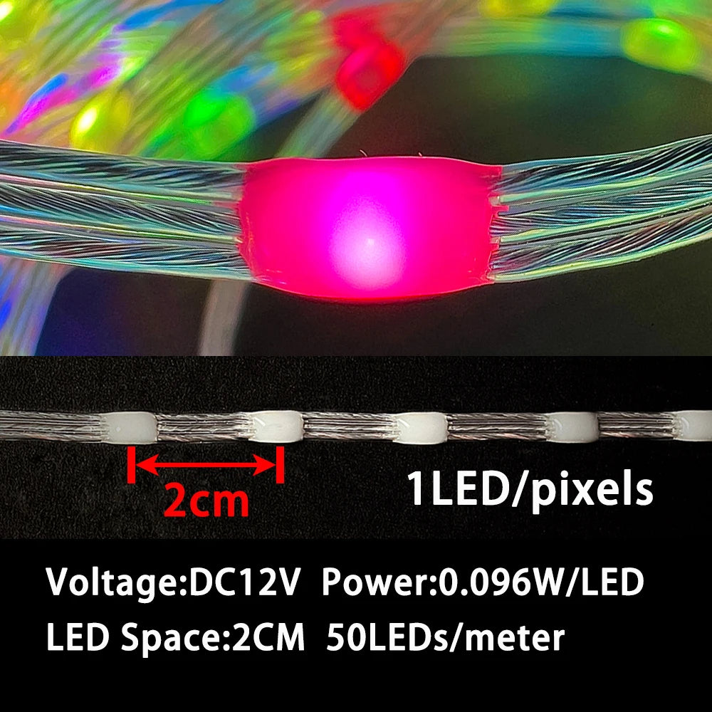 DC12V Pixels Magic Light Strings WS2811 RGBIC Dream Color Fairy String Lights Individually Addressable 1.5/2/2.5/3/5cm Spacing