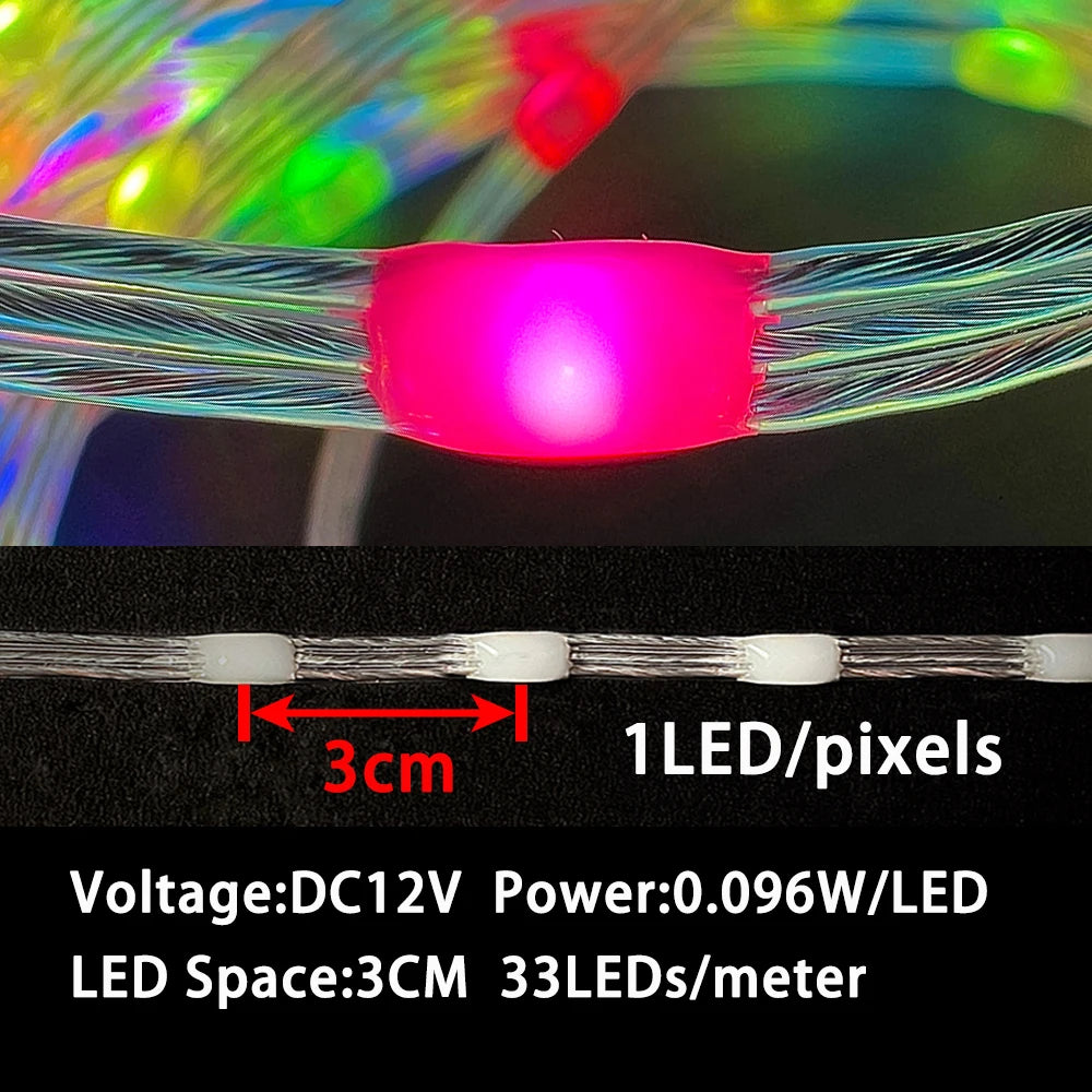 DC12V Pixels Magic Light Strings WS2811 RGBIC Dream Color Fairy String Lights Individually Addressable 1.5/2/2.5/3/5cm Spacing