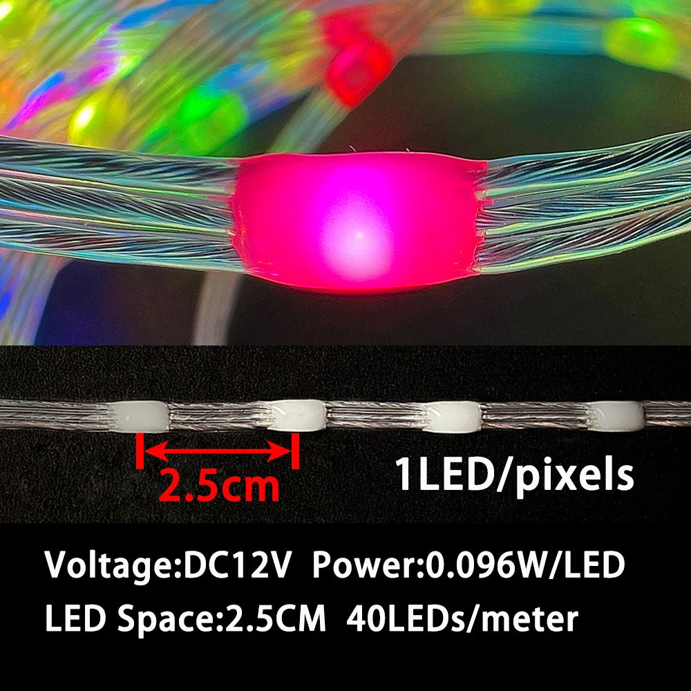 DC12V Pixels Magic Light Strings WS2811 RGBIC Dream Color Fairy String Lights Individually Addressable 1.5/2/2.5/3/5cm Spacing