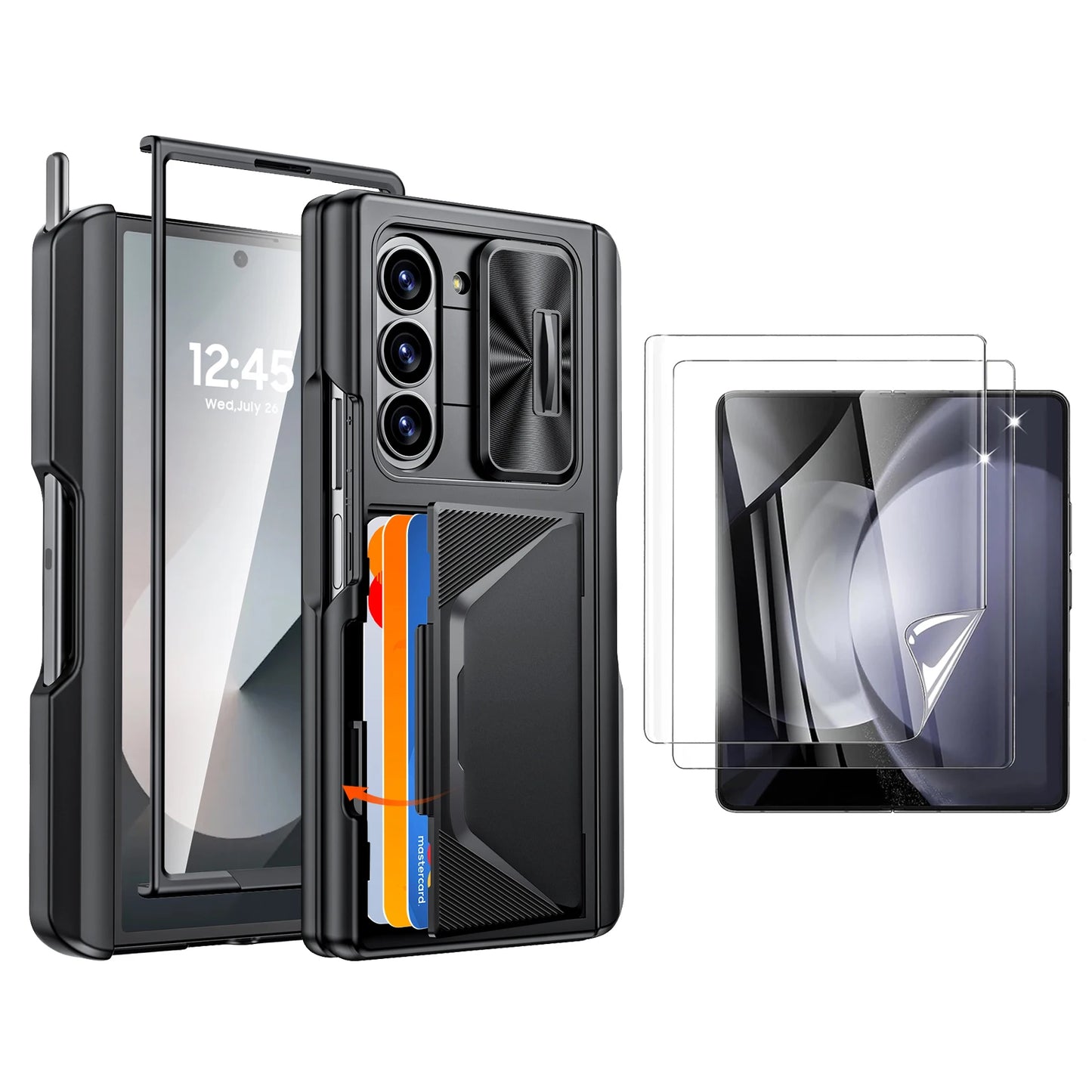 For Galaxy Z Fold 6,Goddess Day gift Back Card Pack,Integrated Pen Slot,Full Coverage 9H Protective Film,Shockproof Phone Case