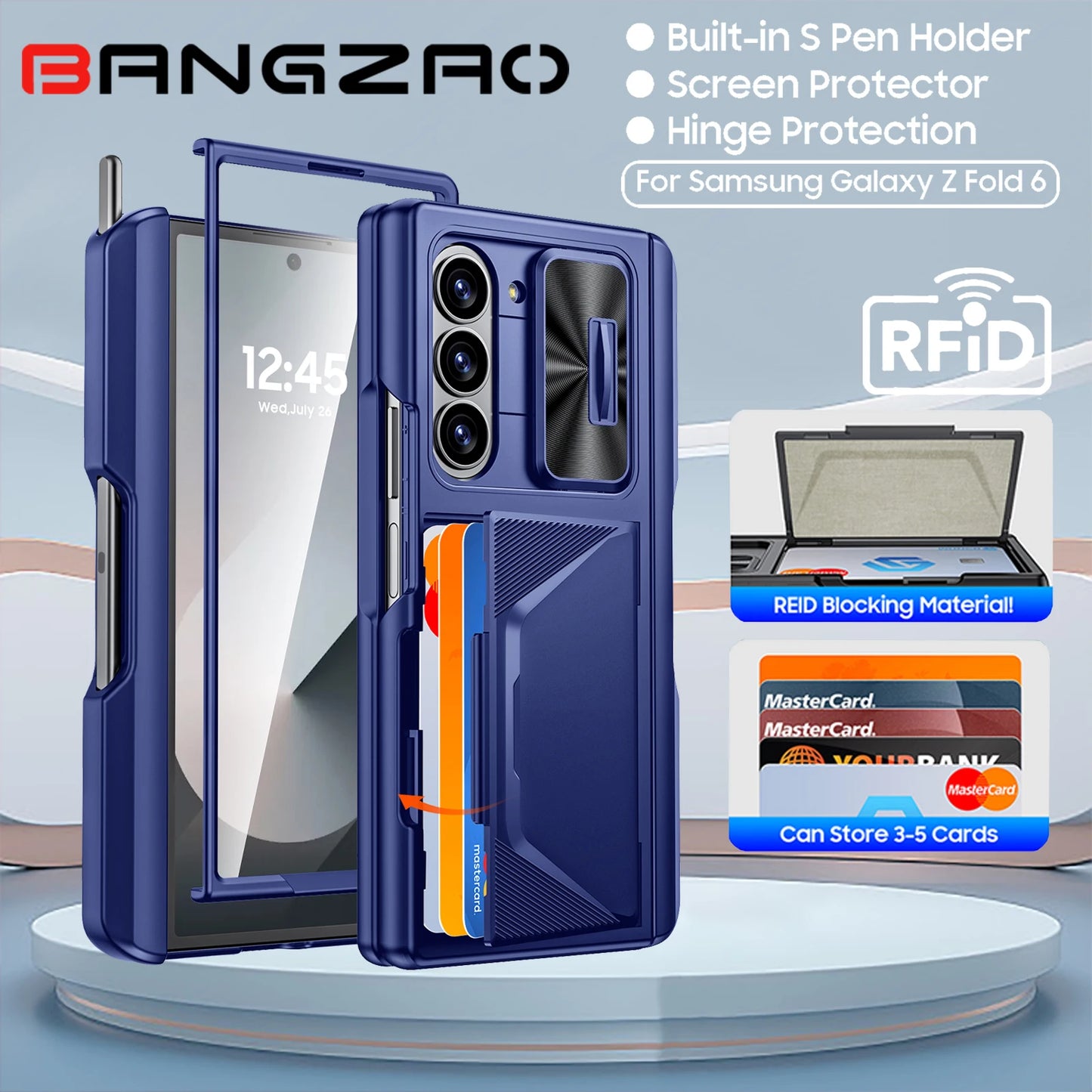 For Galaxy Z Fold 6,Goddess Day gift Back Card Pack,Integrated Pen Slot,Full Coverage 9H Protective Film,Shockproof Phone Case