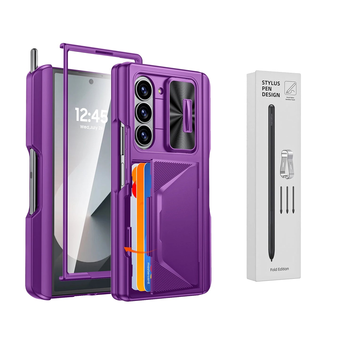 For Galaxy Z Fold 6,Goddess Day gift Back Card Pack,Integrated Pen Slot,Full Coverage 9H Protective Film,Shockproof Phone Case