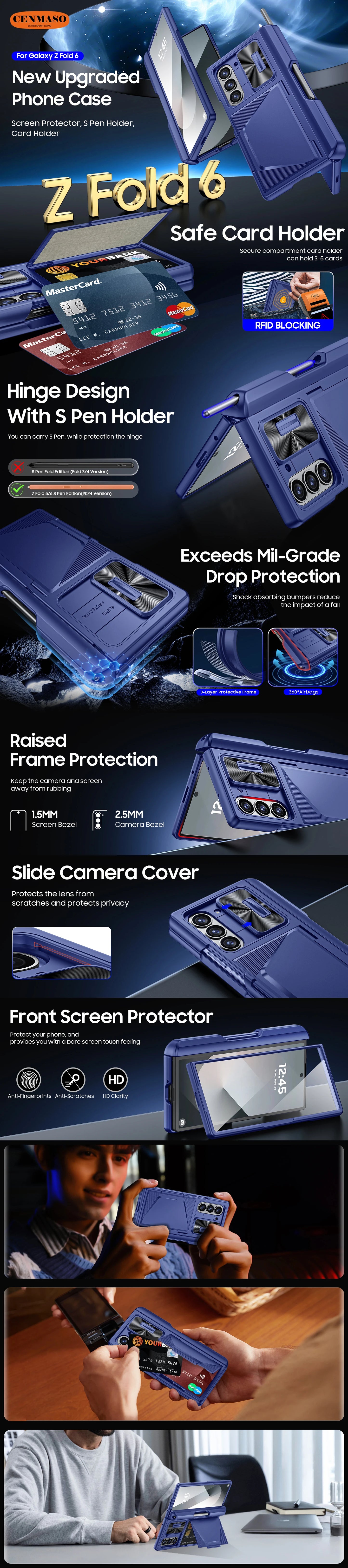 For Galaxy Z Fold 6,Goddess Day gift Back Card Pack,Integrated Pen Slot,Full Coverage 9H Protective Film,Shockproof Phone Case