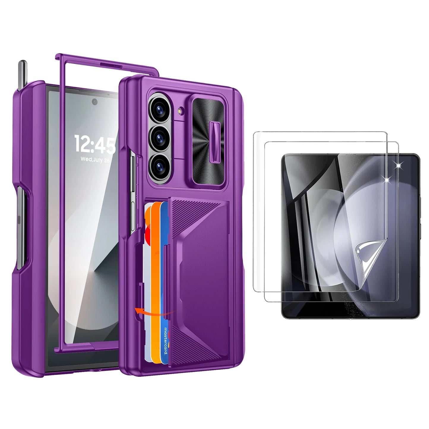 For Galaxy Z Fold 6,Goddess Day gift Back Card Pack,Integrated Pen Slot,Full Coverage 9H Protective Film,Shockproof Phone Case