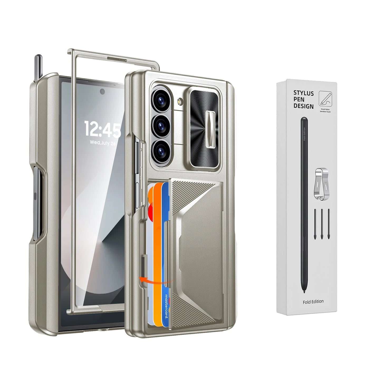 For Galaxy Z Fold 6,Goddess Day gift Back Card Pack,Integrated Pen Slot,Full Coverage 9H Protective Film,Shockproof Phone Case