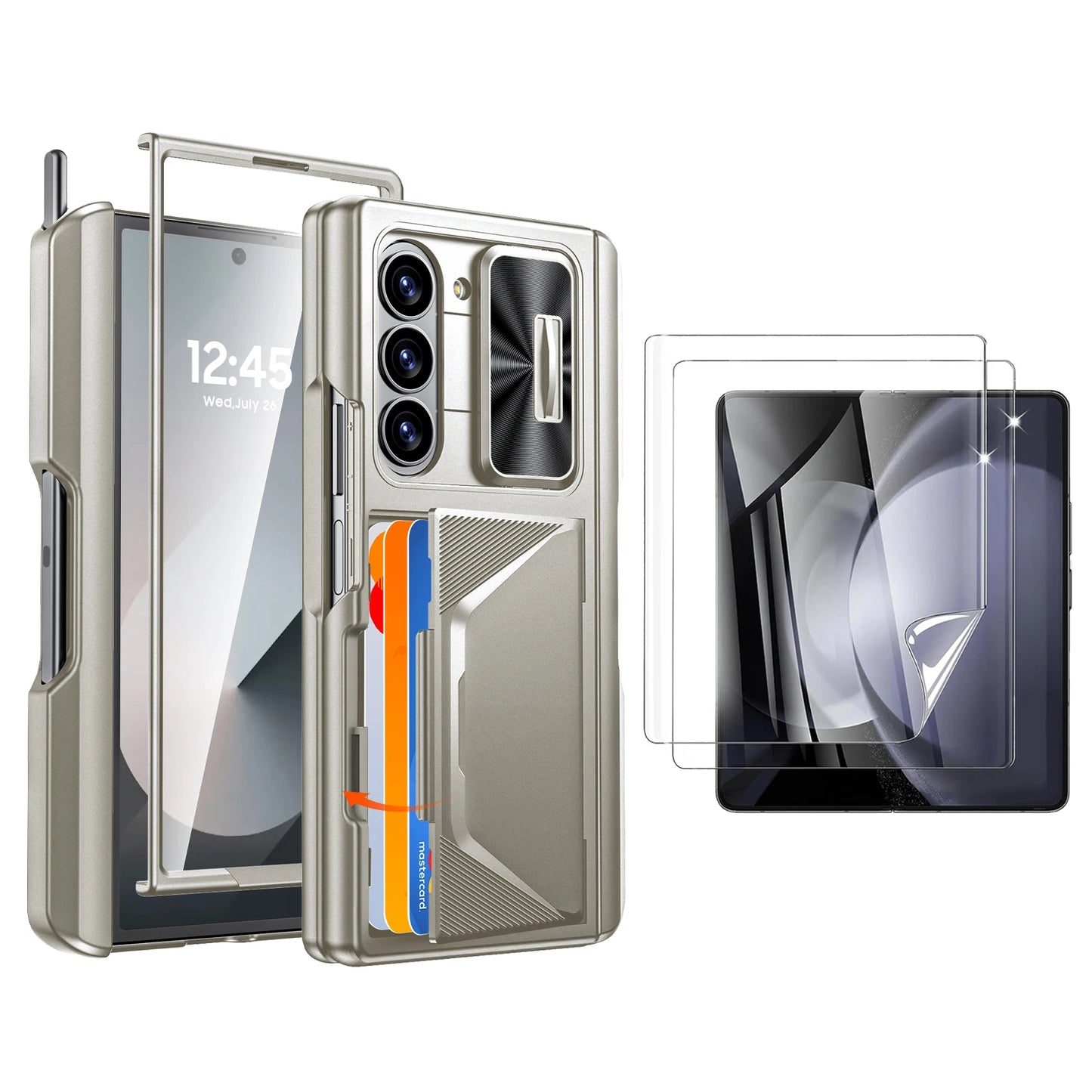 For Galaxy Z Fold 6,Goddess Day gift Back Card Pack,Integrated Pen Slot,Full Coverage 9H Protective Film,Shockproof Phone Case