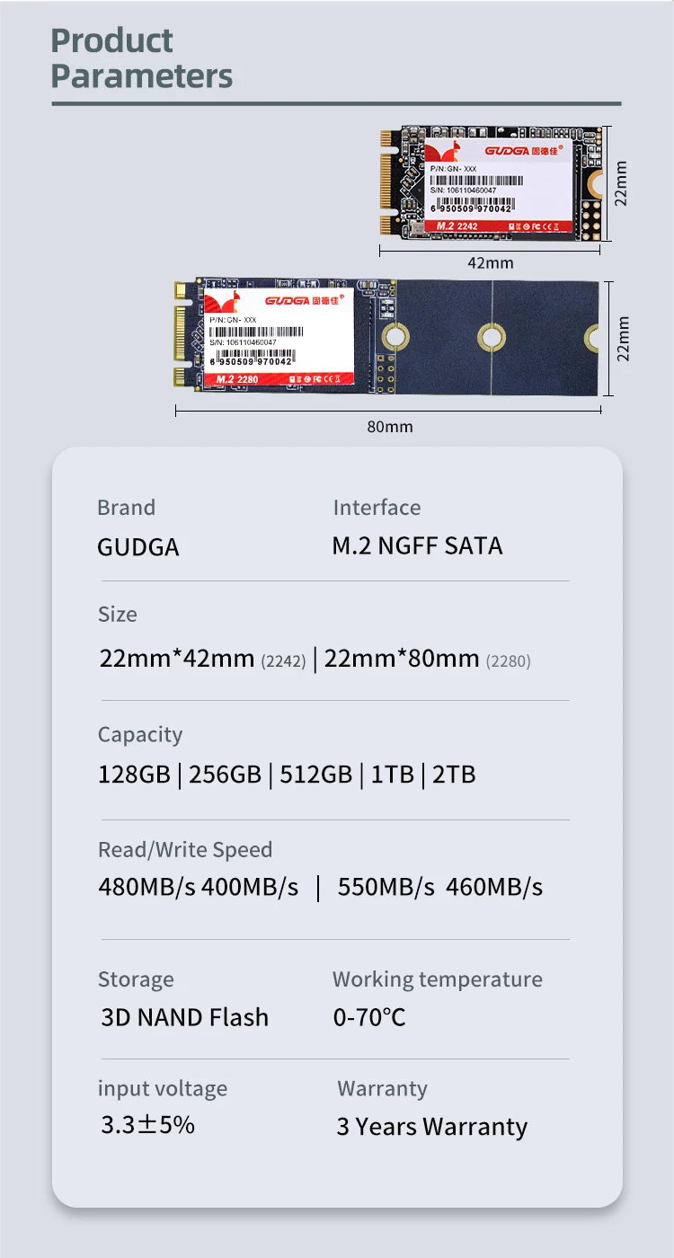 GUDGA SSD M2 SATA M.2 NGFF SATA III Solid State Drive 1TB 2TB 4TB 2242 2280 Internal Hard Drive Disk For Laptops Desktop Notebook