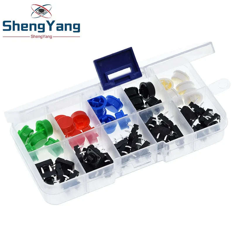 TZT 25PCS Tactile Push Button Switch Momentary 12*12*7.3MM Micro switch button + 25PCS Tact Cap(5 colors) for Arduino Switch