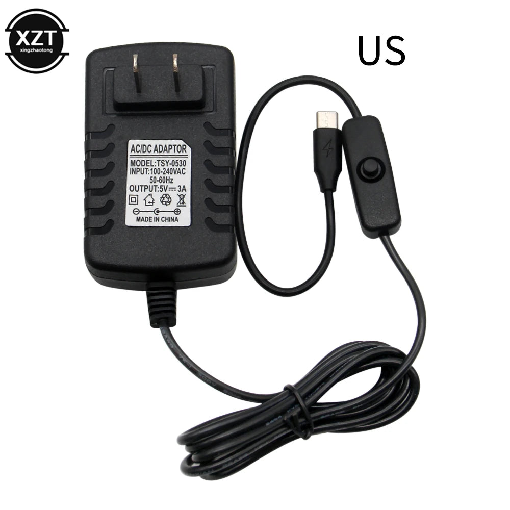 USB Cable Power Supply Type-C Charger for Raspberry Pi 4 Model B With ON/OFF Switch 5V 3A EU US AU UK Charger Adapter