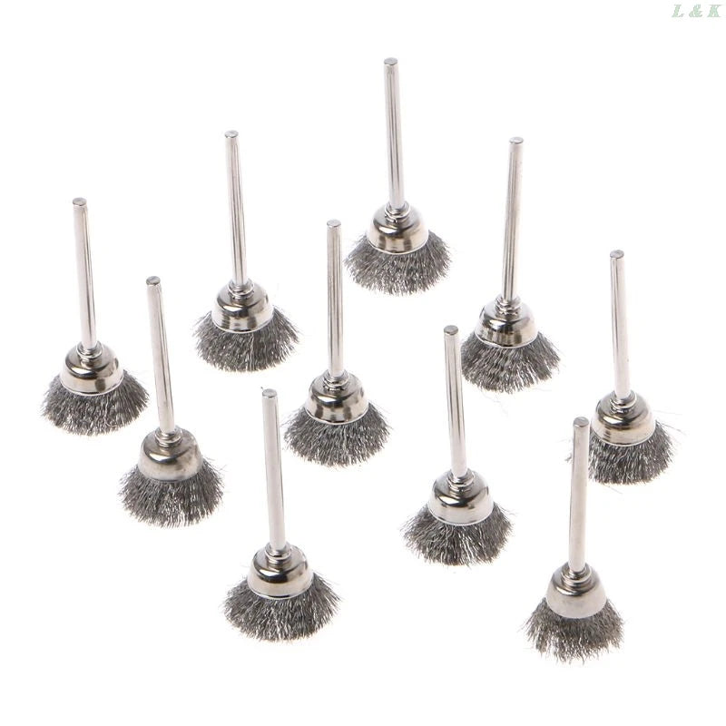 10pcs Cup Shape Steel Wire Wheel Brushes for Dremel Electric Tool Rust Cleaning Rotary Tool for The Engraver Abrasive Materials