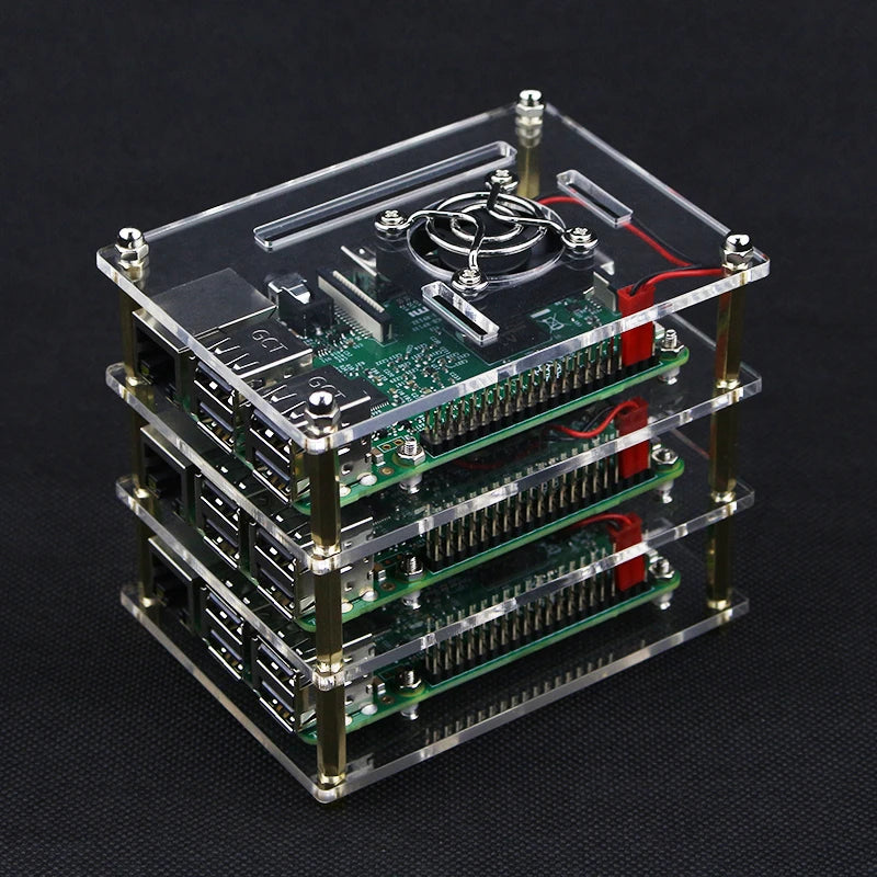 3 Layer Raspberry Pi Acrylic Case Clear Box Cover + Cooling Fans for Raspberry Pi 4B 3B+ 3B DIY Cluster