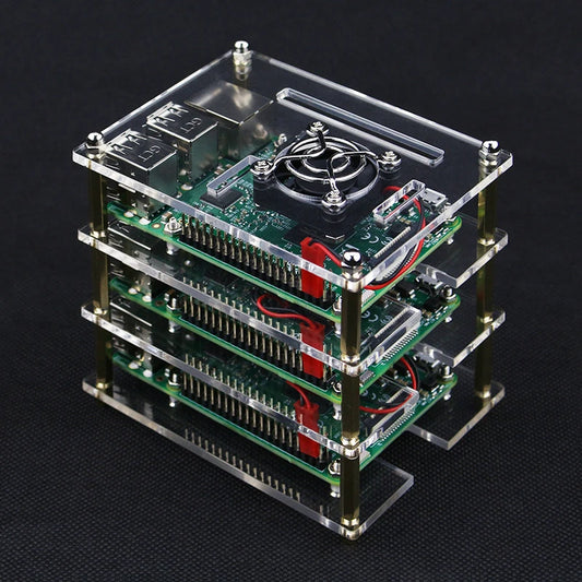 3 Layer Raspberry Pi Acrylic Case Clear Box Cover + Cooling Fans for Raspberry Pi 4B 3B+ 3B DIY Cluster