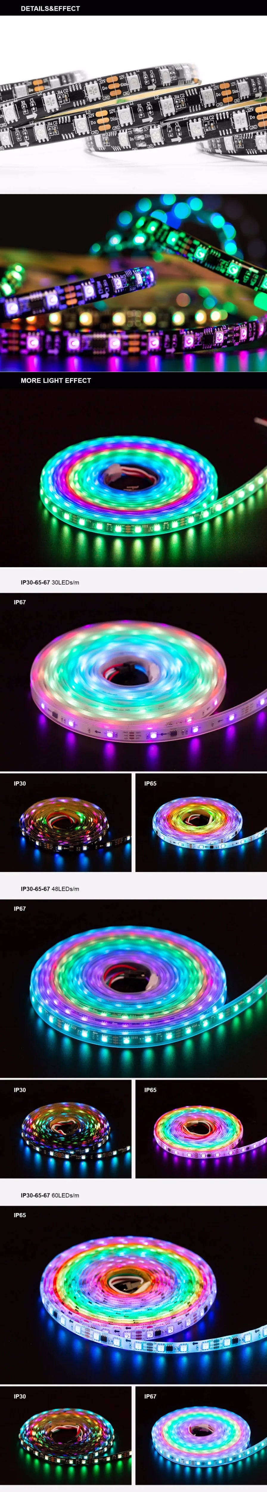 WS2811 RGB Led Strip Light 5050 SMD Addressable 30 48 60 96 144 LEDs External 1 IC Control 3 Leds Bright Normal Led Lights DC12V