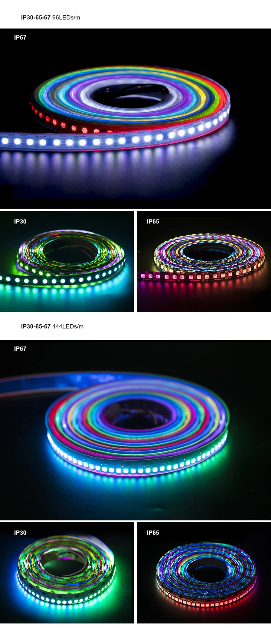 WS2811 RGB Led Strip Light 5050 SMD Addressable 30 48 60 96 144 LEDs External 1 IC Control 3 Leds Bright Normal Led Lights DC12V