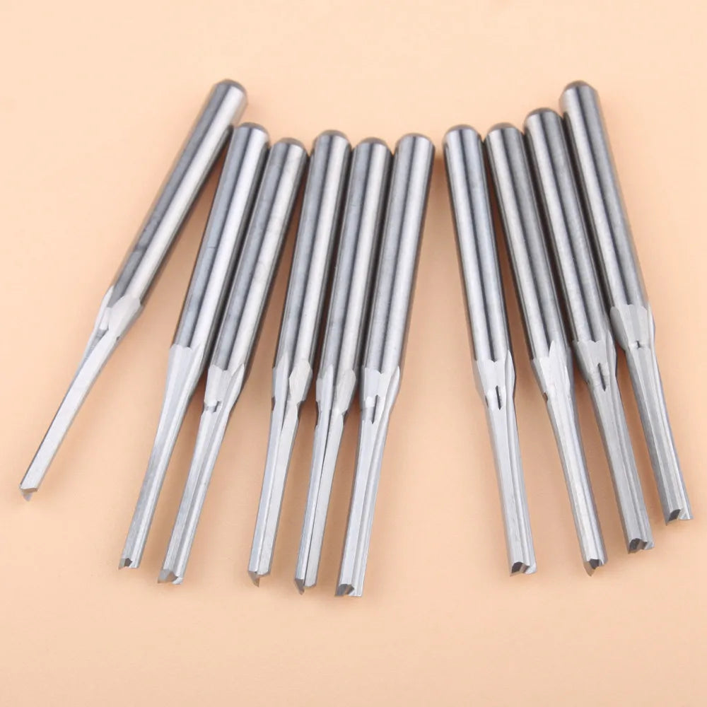 10pcs 3.175mm *2 *12mm Double Two Flute Straight Slot CNC Router Bits For Wood Milling