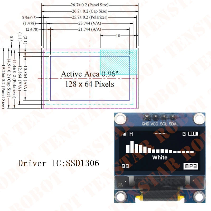 0.96 Inch OLED SSD1306 White/Blue/Yellow 128X64 IIC I2C Serial Display Module 12864 LCD Screen Board For Arduino