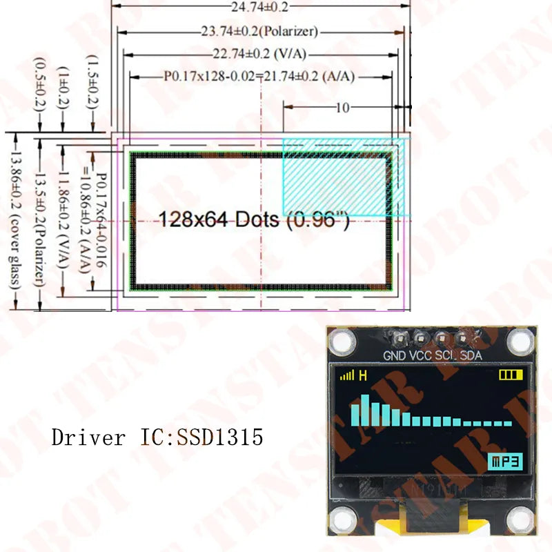 0.96 Inch OLED SSD1306 White/Blue/Yellow 128X64 IIC I2C Serial Display Module 12864 LCD Screen Board For Arduino